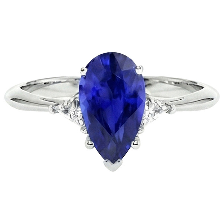 Bague 3 pierres en or blanc Saphir bleu et mille milliards de diamants 2.25 carats