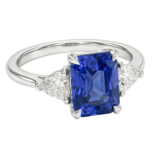 Bague 3 pierres en saphir rayonnant pour femme et mille milliards de diamants 2.25 carats