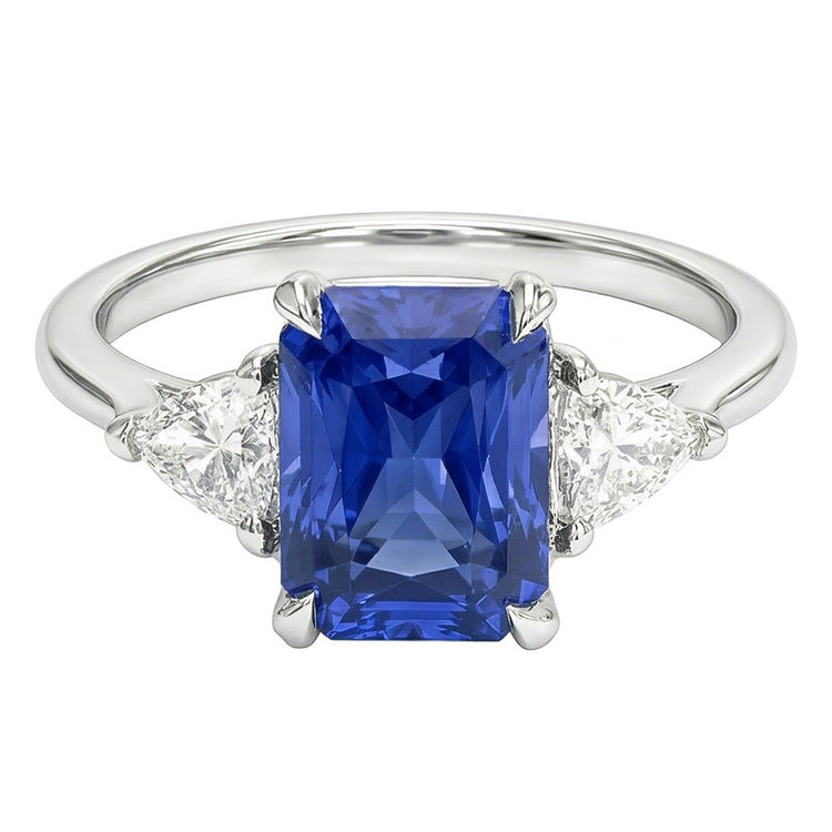 Bague 3 pierres en saphir rayonnant pour femme et mille milliards de diamants 2.25 carats