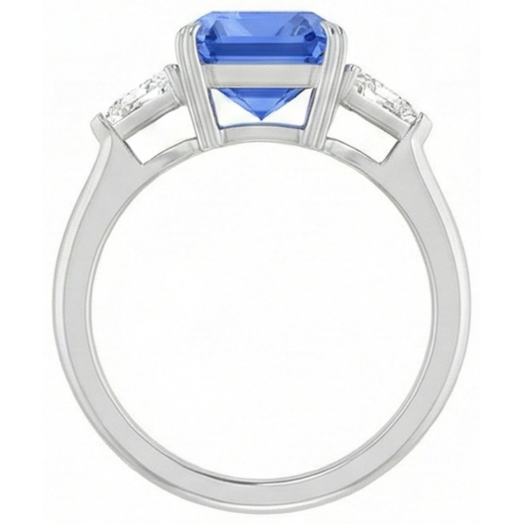 Bague 3 pierres saphir bleu petit trillion diamants bijoux 2.75 carats