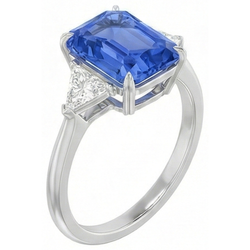 Bague 3 pierres saphir bleu petit trillion diamants bijoux 2.75 carats