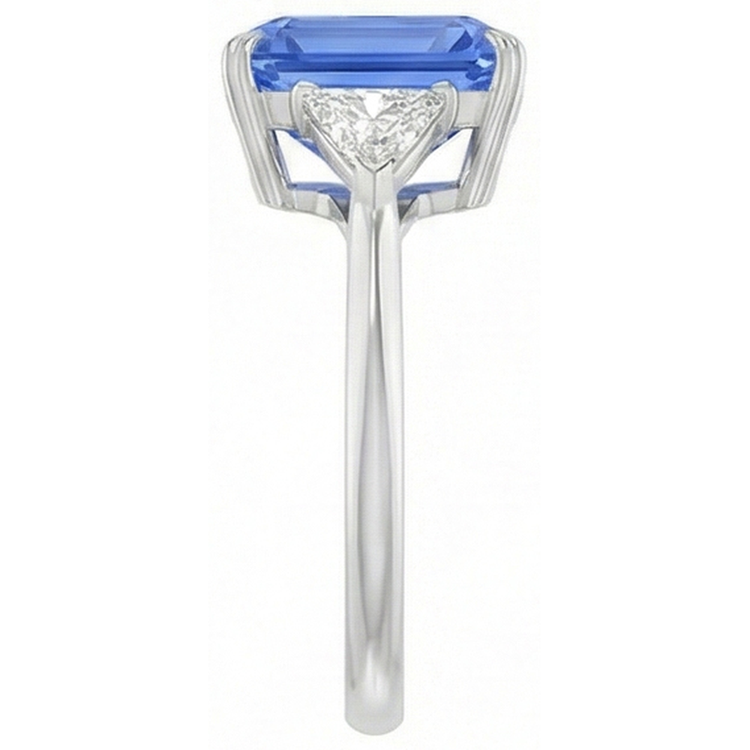 Bague 3 pierres saphir bleu petit trillion diamants bijoux 2.75 carats