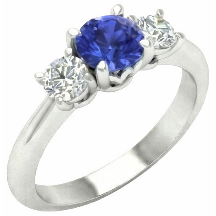 Bague 3 pierres sertie de griffes rondes diamants saphir bijoux en or 5 carats