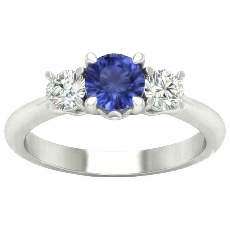 Bague 3 pierres sertie de griffes rondes diamants saphir bijoux en or 5 carats