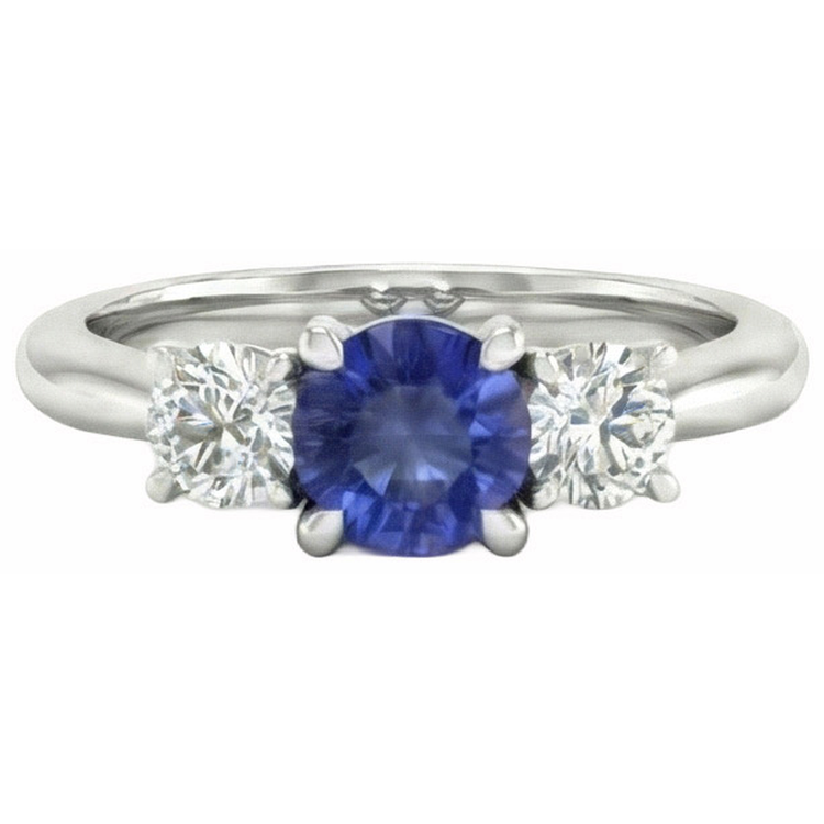 Bague 3 pierres sertie de griffes rondes diamants saphir bijoux en or 5 carats