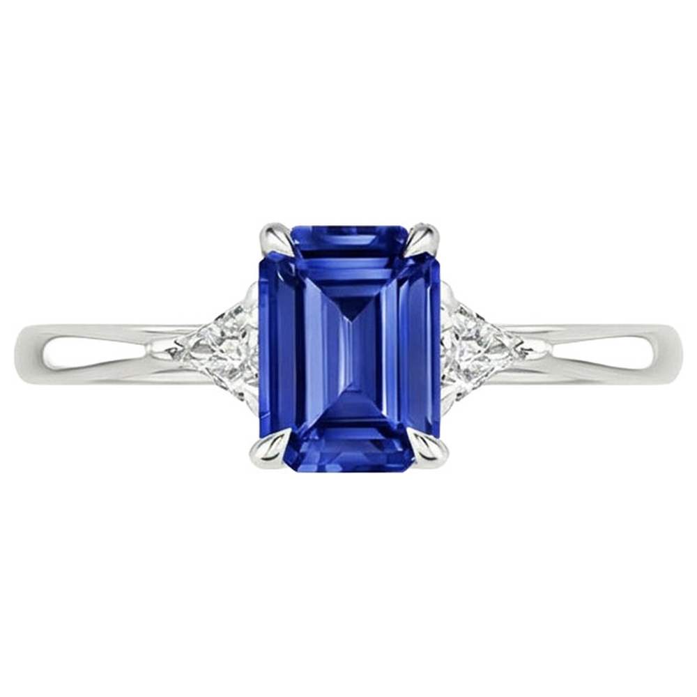 naturel trillion saphir 3.25carats bague vue de profil