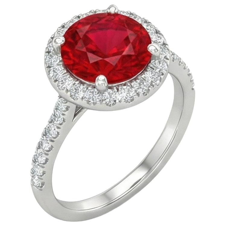 Bague 4 carats sertie de griffes rubis avec diamants or blanc 14 carats