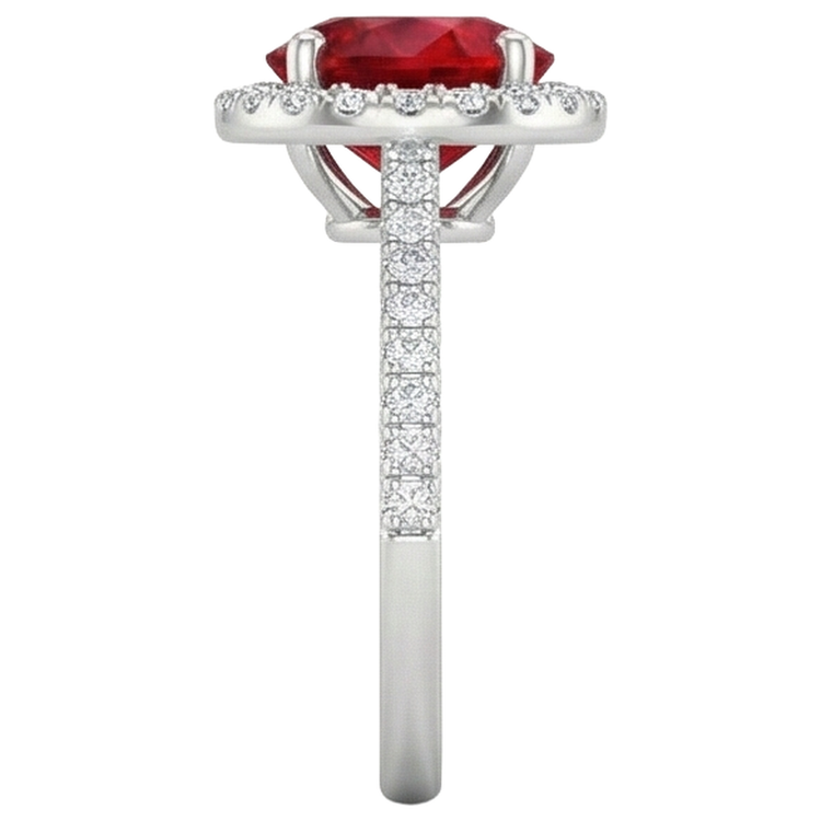 Bague 4 carats sertie de griffes rubis avec diamants or blanc 14 carats