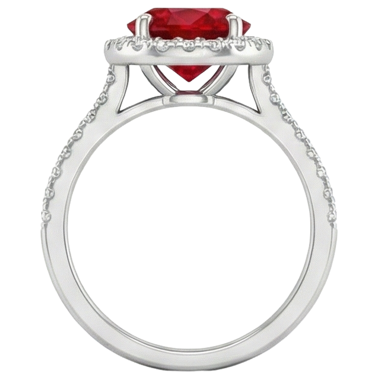 Bague 4 carats sertie de griffes rubis avec diamants or blanc 14 carats