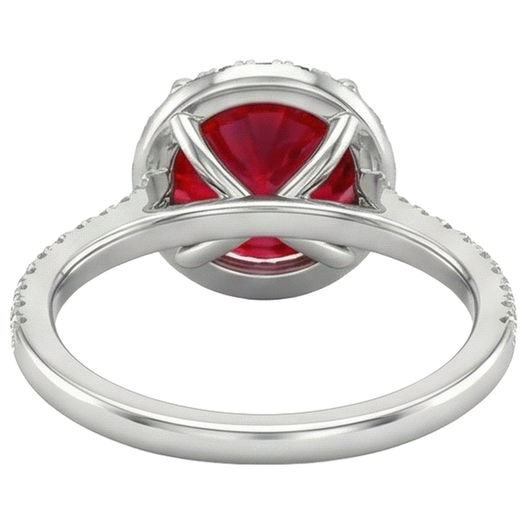 Bague 4 carats sertie de griffes rubis avec diamants or blanc 14 carats