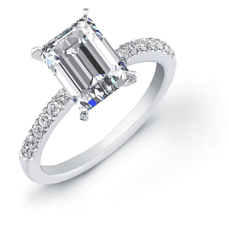 Bague 4 griffes sertie d'émeraude et de Authentique diamants ronds de 3.70 cts en or blanc