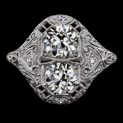 Bague À Réel Diamants Ronds De Style Antique Taille Ancienne De 3.50 Carats En Filigrane