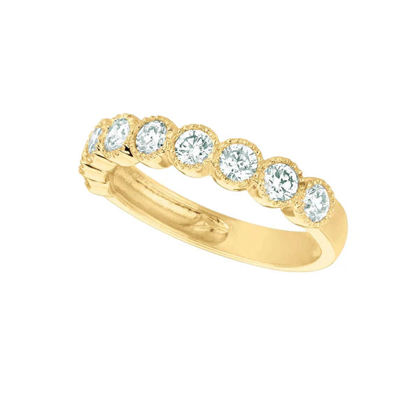 Bague Alliance Demi Éternité Réel Diamant 1 Carat Or Jaune 14K