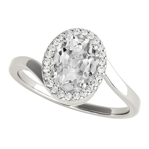 Bague An Or Ovale Avec Halo De Véritable Diamants Vieux Mineur Tige Forsadée 5.50 Carats