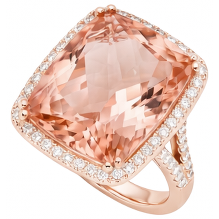 naturel cushion morganite 17carats bague détail rapproché