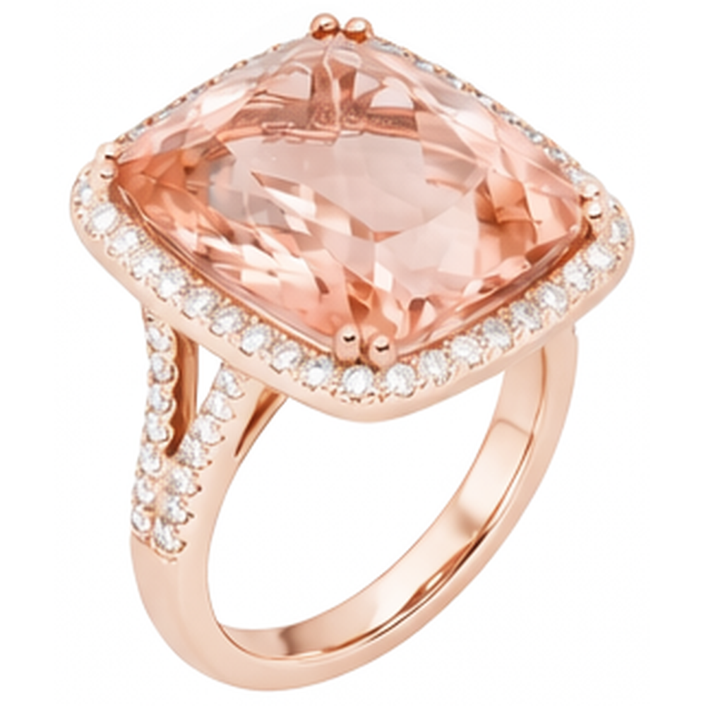 naturel cushion morganite 17carats bague vue de dessus