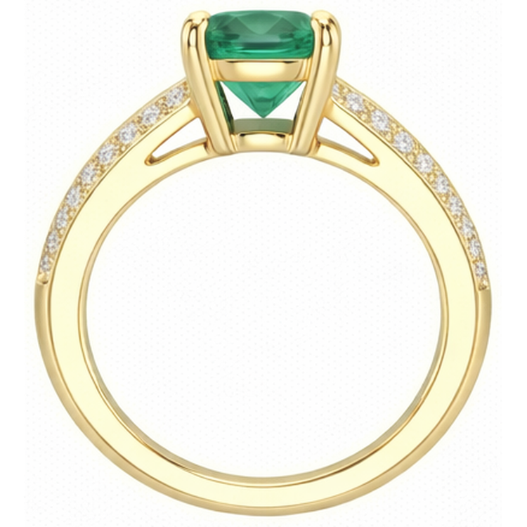 Bague Anniversaire 2.25 Ct Émeraude Vert Taille Ronde Et Diamants Or Jaune