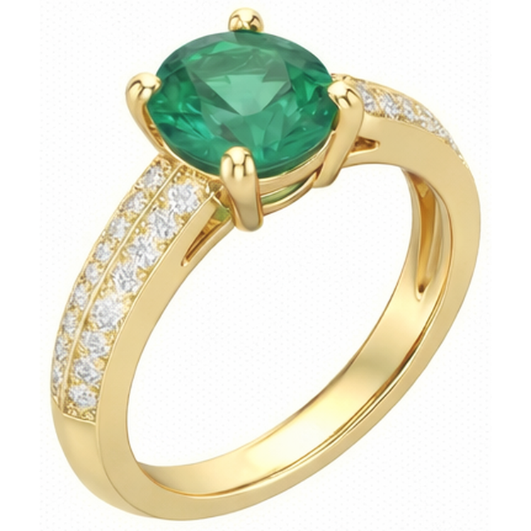 Bague Anniversaire 2.25 Ct Émeraude Vert Taille Ronde Et Diamants Or Jaune