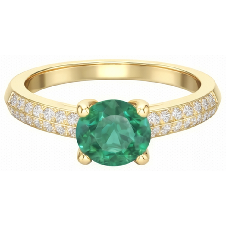 Bague Anniversaire 2.25 Ct Émeraude Vert Taille Ronde Et Diamants Or Jaune