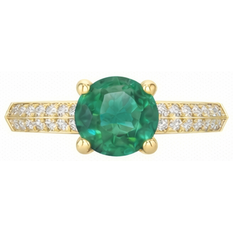 Bague Anniversaire 2.25 Ct Émeraude Vert Taille Ronde Et Diamants Or Jaune