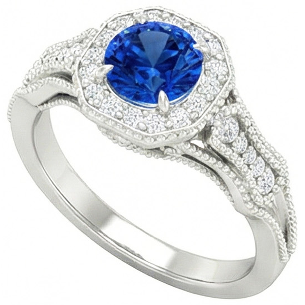 Bague Anniversaire 2 Ct Diamants Naturels Extraits des Mines ( et non cultivés en laboratoire ) Saphir Sri Lankais Or Blanc 14K Nouveau