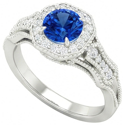 Bague Anniversaire 2 Ct Diamants Naturels Extraits des Mines ( et non cultivés en laboratoire ) Saphir Sri Lankais Or Blanc 14K Nouveau