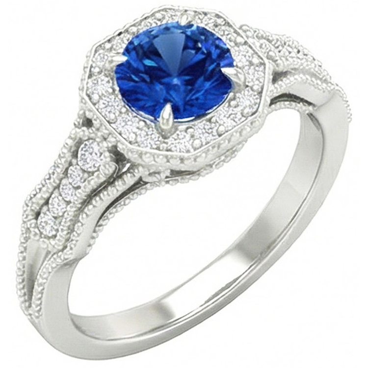 Bague Anniversaire 2 Ct Diamants Naturels Extraits des Mines ( et non cultivés en laboratoire ) Saphir Sri Lankais Or Blanc 14K Nouveau