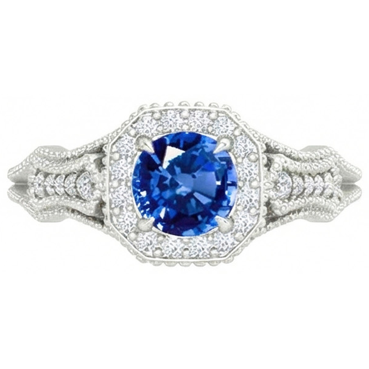 Bague Anniversaire 2 Ct Diamants Naturels Extraits des Mines ( et non cultivés en laboratoire ) Saphir Sri Lankais Or Blanc 14K Nouveau