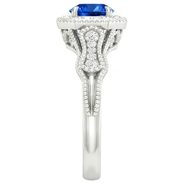 Bague Anniversaire 2 Ct Diamants Naturels Extraits des Mines ( et non cultivés en laboratoire ) Saphir Sri Lankais Or Blanc 14K Nouveau