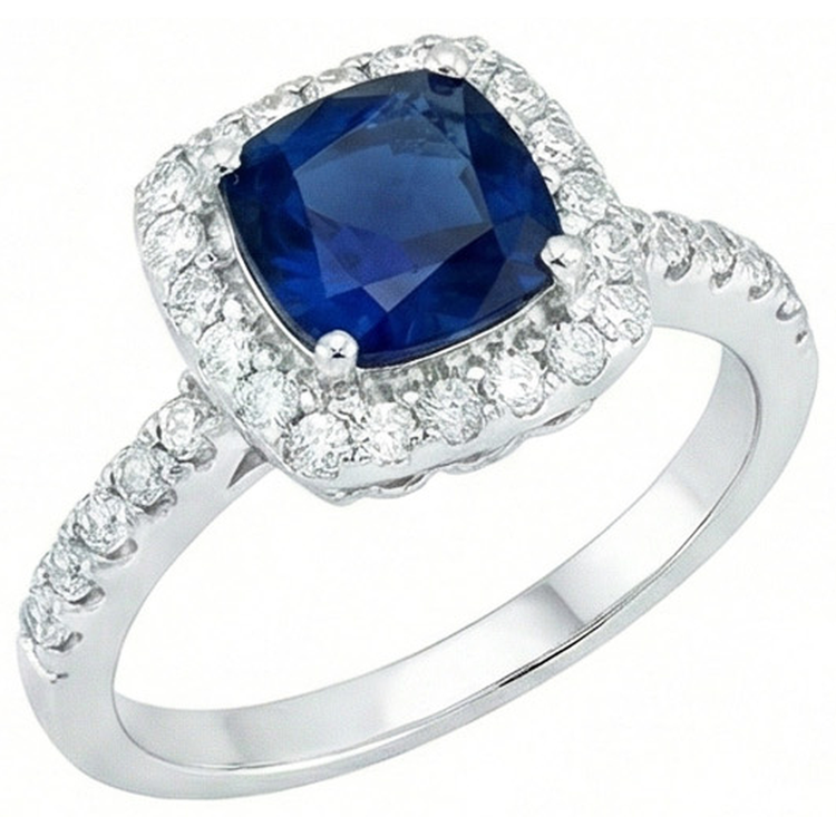 naturel cushion diamant 3.50carats bague vue de face