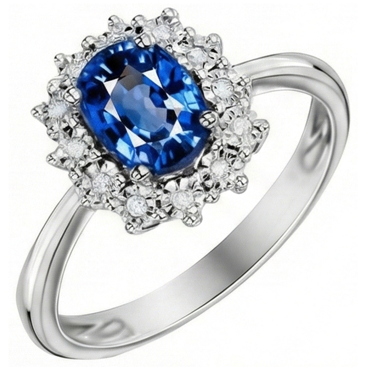 Bague Anniversaire 3 Carats Saphir Ceylan Bleu Or Blanc 14K