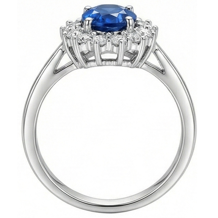 Bague Anniversaire 3 Carats Saphir Ceylan Bleu Or Blanc 14K