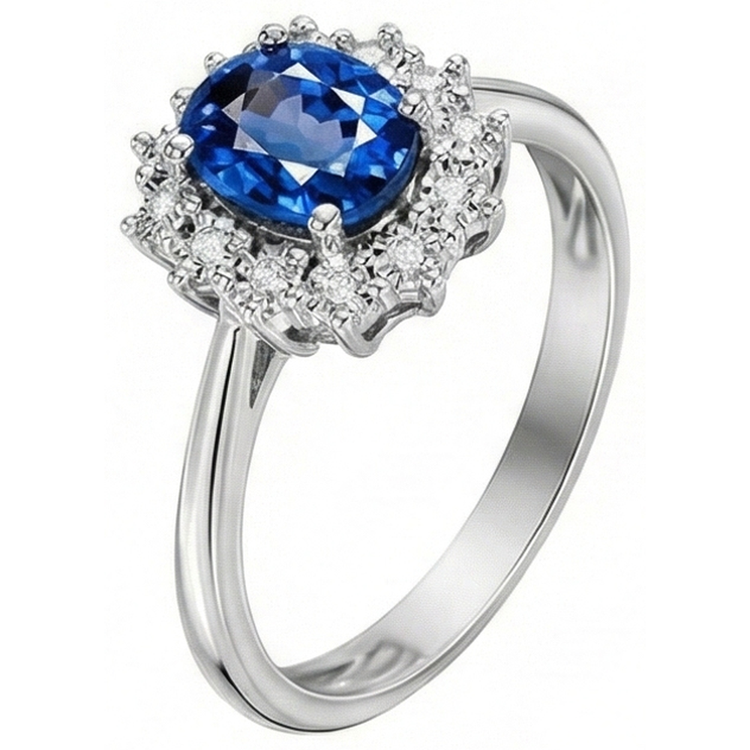 Bague Anniversaire 3 Carats Saphir Ceylan Bleu Or Blanc 14K