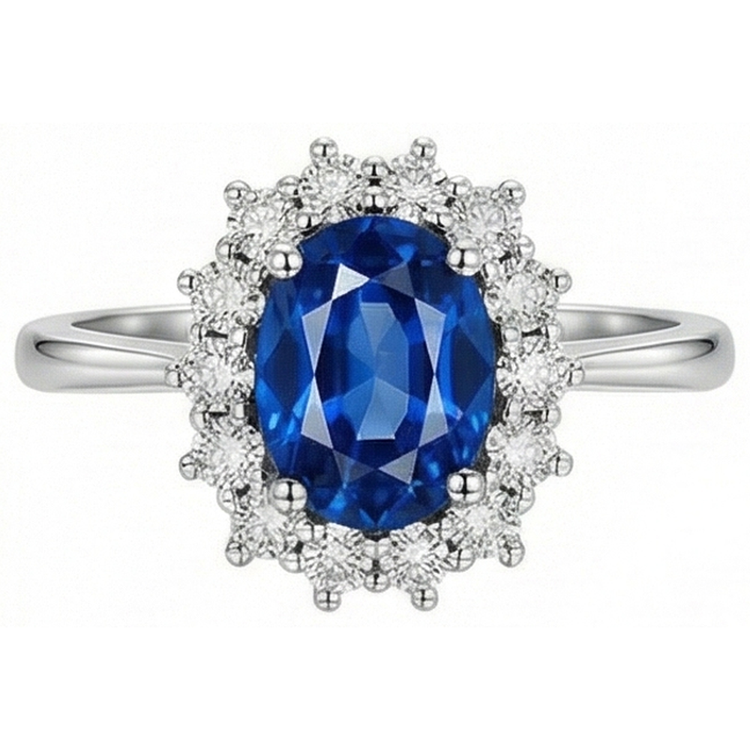 Bague Anniversaire 3 Carats Saphir Ceylan Bleu Or Blanc 14K