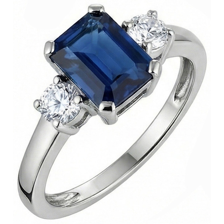 Bague Anniversaire 3 Pierres 2.50 Carats Ceylan Saphir Or Blanc 14K