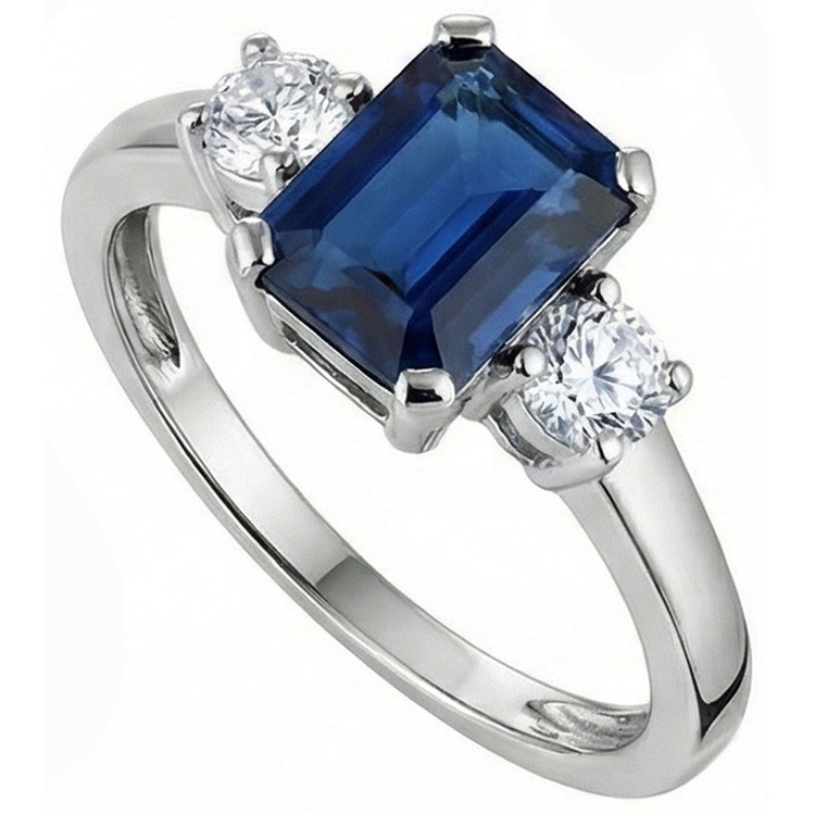 Bague Anniversaire 3 Pierres 2.50 Carats Ceylan Saphir Or Blanc 14K