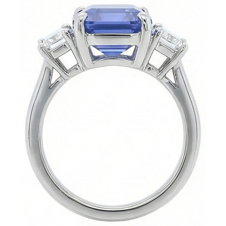 naturel baguette diamant 4carats bague sur blanc
