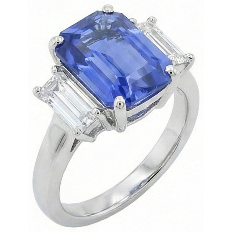 naturel baguette diamant 4carats bague angle de côté