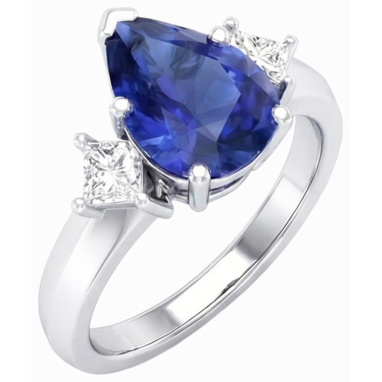naturel pear saphir 3.50carats bague vue de face