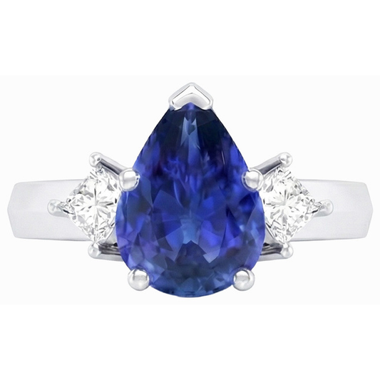 naturel pear saphir 3.50carats bague angle de côté