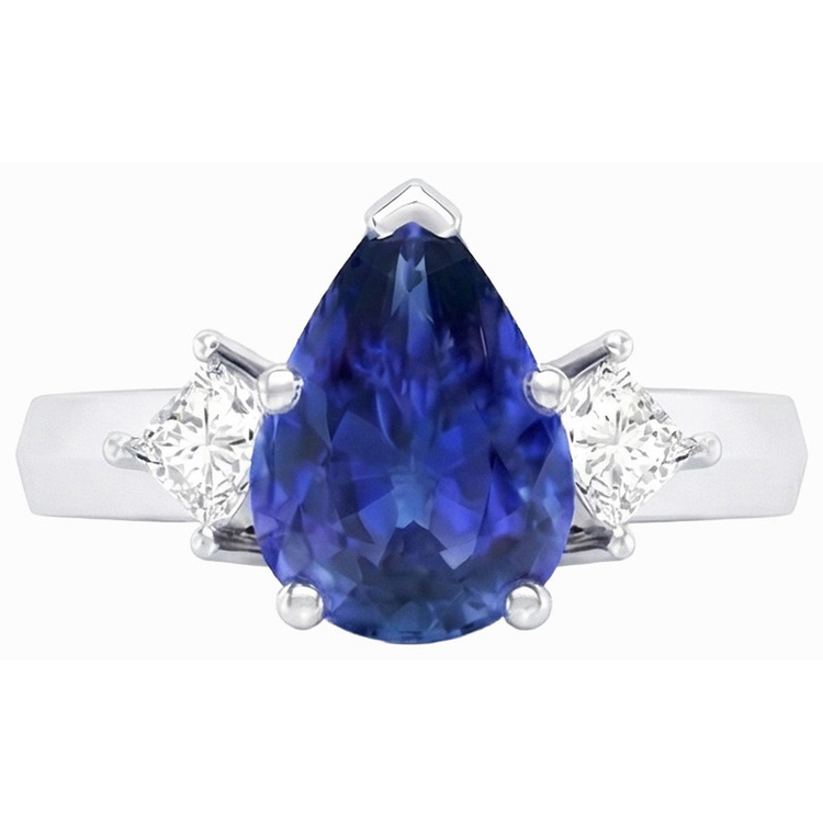 naturel pear saphir 3.50carats bague angle de côté