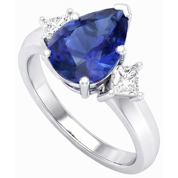 naturel pear saphir 3.50carats bague détail rapproché
