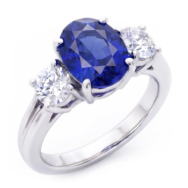 Bague Anniversaire 3 Pierres Saphir Et Diamants Naturels Extraits des Mines ( et non cultivés en laboratoire ) Or 14K