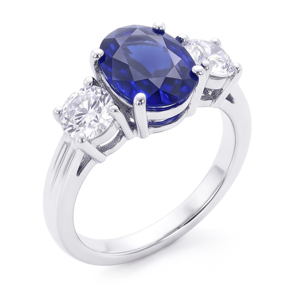 Bague Anniversaire 3 Pierres Saphir Et Diamants Naturels Extraits des Mines ( et non cultivés en laboratoire ) Or 14K