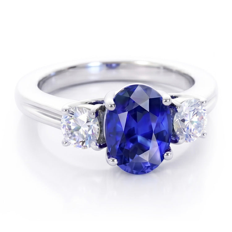 Bague Anniversaire 3 Pierres Saphir Et Diamants Naturels Extraits des Mines ( et non cultivés en laboratoire ) Or 14K