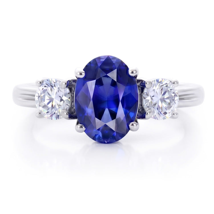 Bague Anniversaire 3 Pierres Saphir Et Diamants Naturels Extraits des Mines ( et non cultivés en laboratoire ) Or 14K