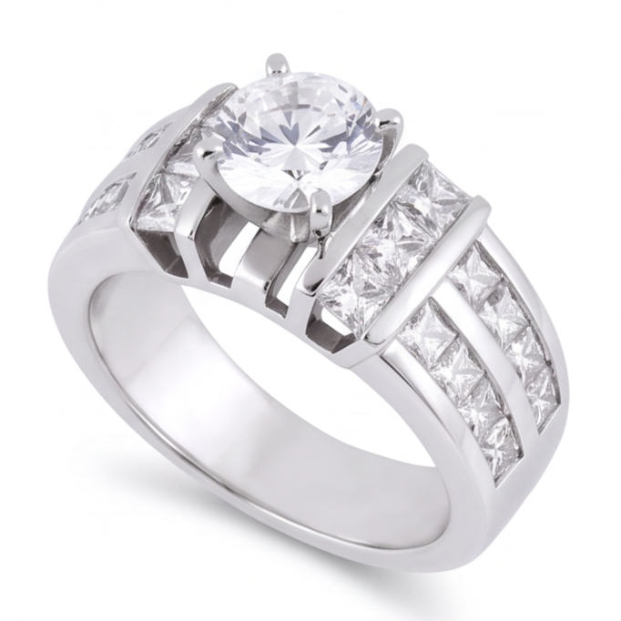 Bague Anniversaire A 3,01 Carats De Naturel Diamants Naturels Extraits des Mines ( et non cultivés en laboratoire ) 14K D'Or Blanc