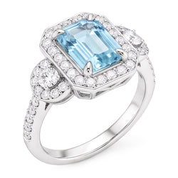 Bague Anniversaire Aigue-Marine Et Diamants Naturels Extraits des Mines ( et non cultivés en laboratoire ) 5.80 Ct Nouvel Or Blanc 14K