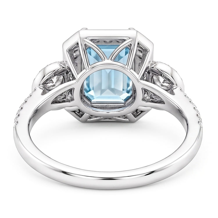 Bague Anniversaire Aigue-Marine Et Diamants Naturels Extraits des Mines ( et non cultivés en laboratoire ) 5.80 Ct Nouvel Or Blanc 14K