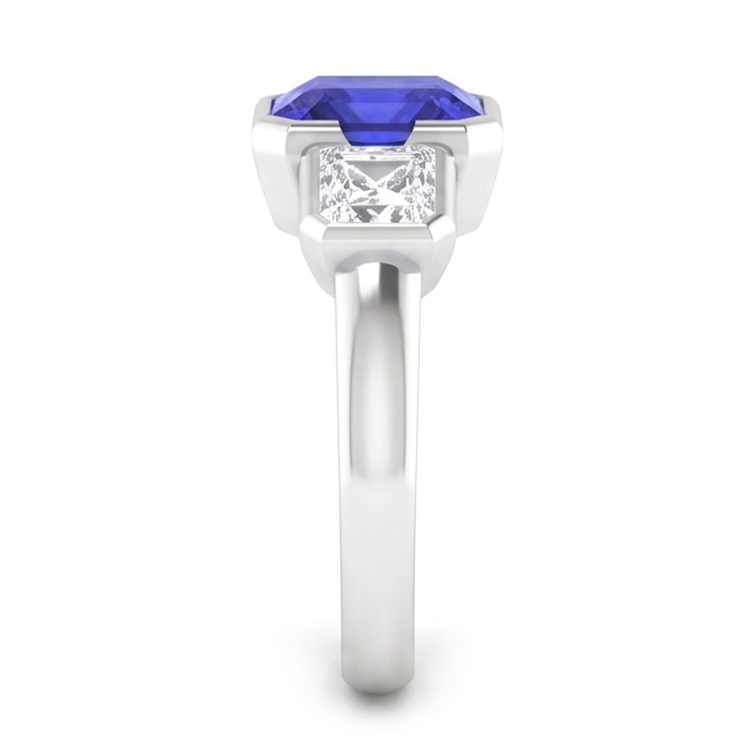 Bague Anniversaire Asscher Diamant Radiant Saphir 3 Carats 3 Pierre